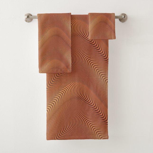 Conjunto de toalhas marrom do Ouro Waves abstrato (Insitu)