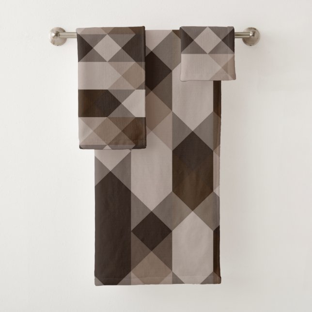 Conjunto De Toalhas marrom e bege geométrico (Insitu)