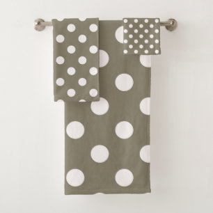 Conjunto De Toalhas Marrom Taupe e Pontos Brancos