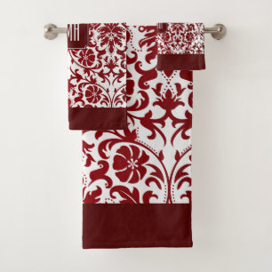 Conjunto De Toalhas Marrom vermelho e Cor damasco branca