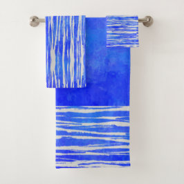 Conjunto De Toalhas Matizes de padrão branco e azul riscado