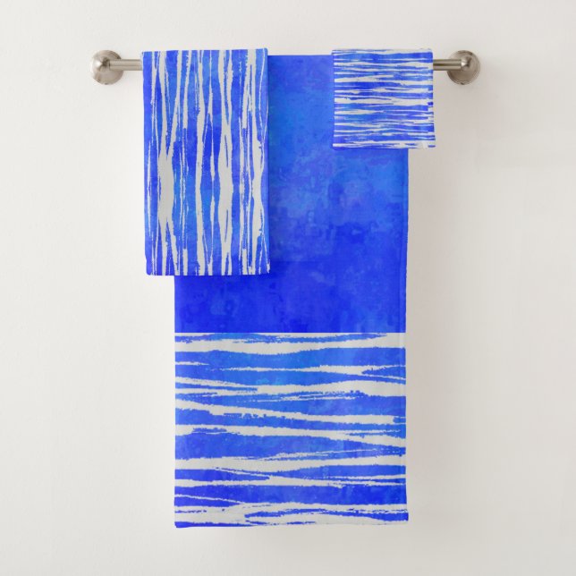 Conjunto De Toalhas Matizes de padrão branco e azul riscado (Insitu)