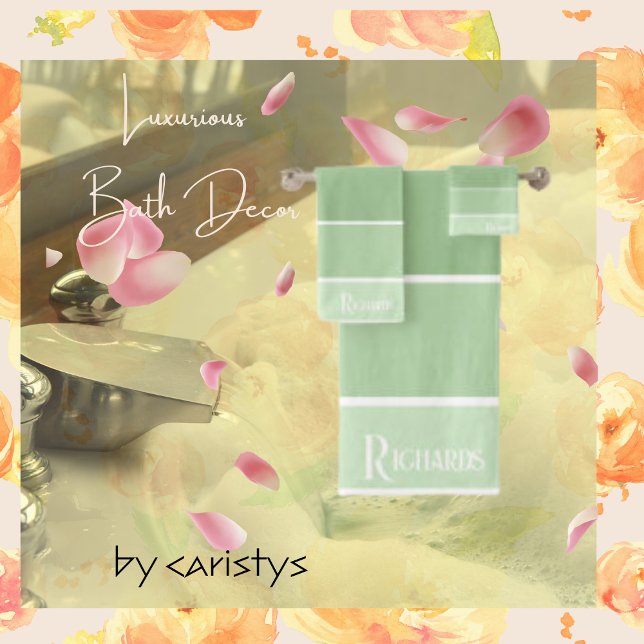 Conjunto De Toalhas Matizes Verdes Monogramas com Branco (Criador carregado)