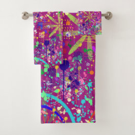 Conjunto De Toalhas Maximalista Abstrato em Cor Ousada