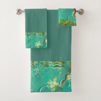 Conjunto De Toalhas Mayan Turquoise e Dourado Boho Mexicano
