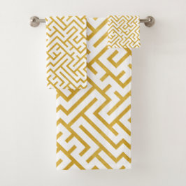 Conjunto De Toalhas Maze Modern Art Elegante - Dourado e branco