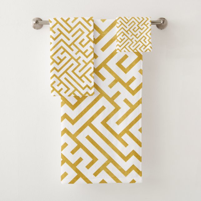 Conjunto De Toalhas Maze Modern Art Elegante - Dourado e branco (Insitu)