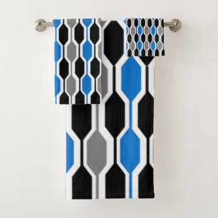 Conjunto De Toalhas Médio Século Moderno Negro, Azul, Hexágonos de Cin