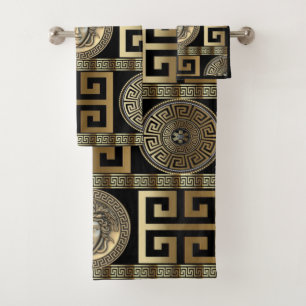 Conjunto De Toalhas Medusa e Chave da Vida Grega Dourada