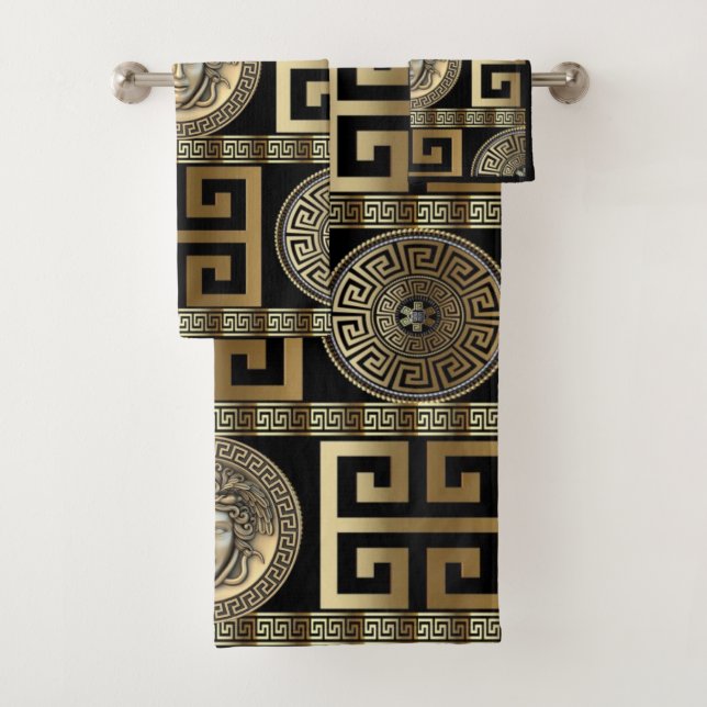 Conjunto De Toalhas Medusa Grega Dourada e Chave da Vida (Insitu)