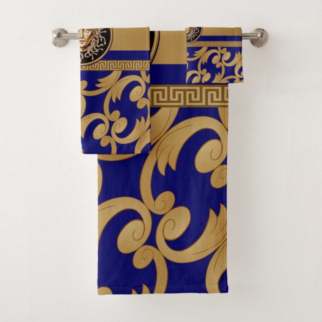 Conjunto De Toalhas Medusa luxúria Barroco Dourado e Azul (Insitu)