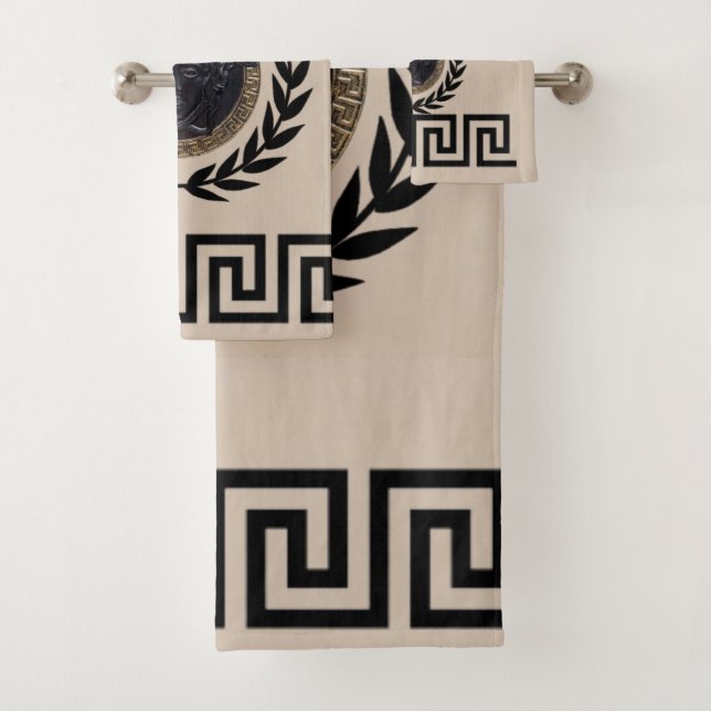Conjunto De Toalhas Medusa Noire, Chave Grega, Coroa de Louros, Bege (Insitu)