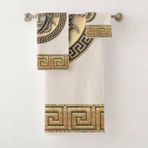 Conjunto De Toalhas Medusa Ouro Gorgon - chave grega BEIGE