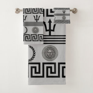 Conjunto De Toalhas Medusa Prata, Cinza Chave Grega