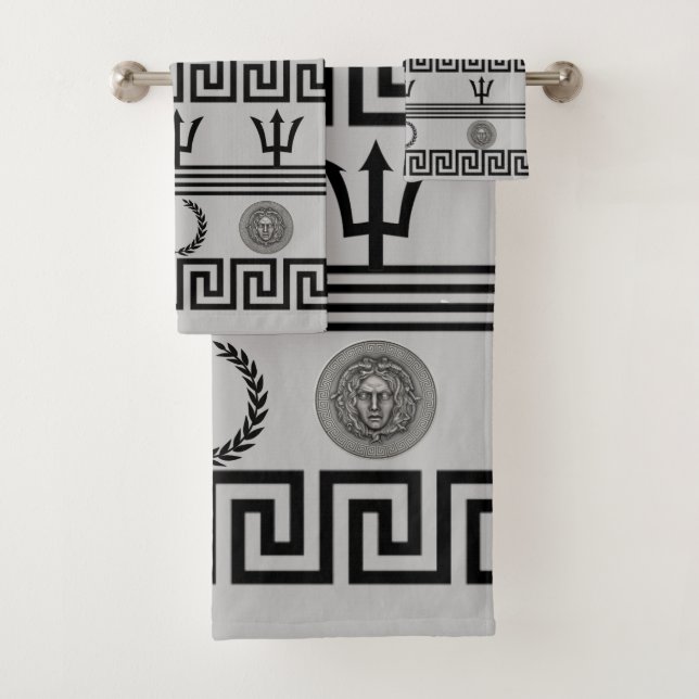 Conjunto De Toalhas Medusa Prata, Cinza Chave Grega (Insitu)