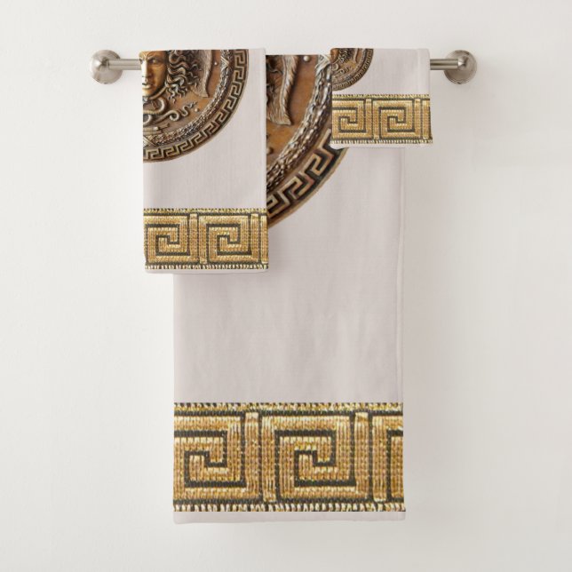 Conjunto De Toalhas Medusa Revival Grego, Bege Neutro Sutil Especial (Insitu)