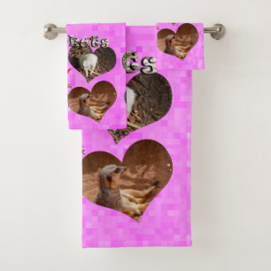 Conjunto De Toalhas Meerkats In Love Hearts On Pink,