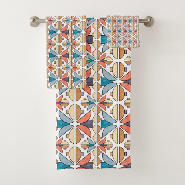 Conjunto De Toalhas Meia Lua em Coral e Teal (Insitu)