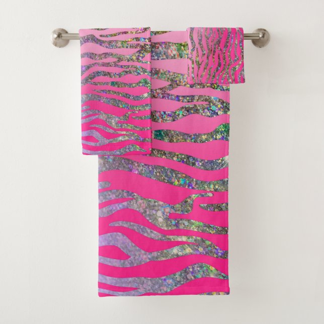 Conjunto De Toalhas Meio Brilho Impressão Tigre Rosa (Insitu)