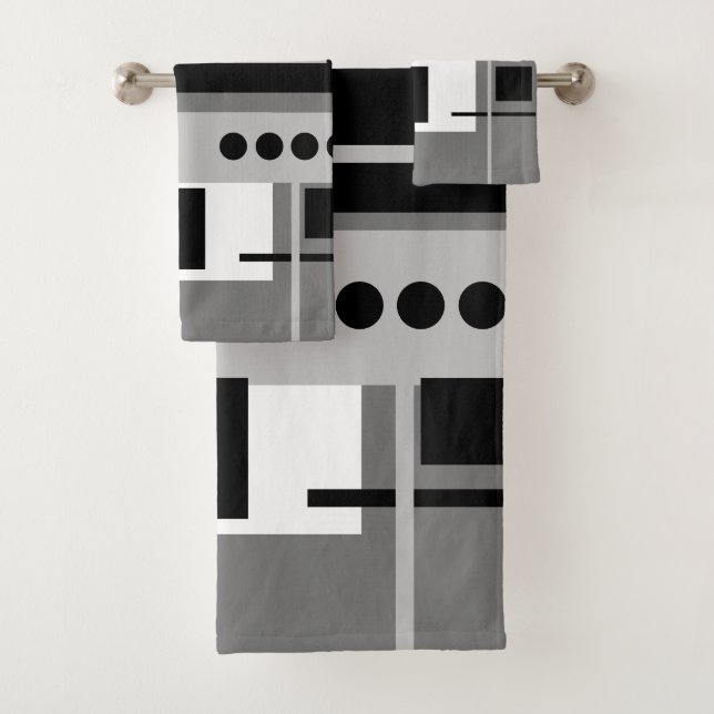 Conjunto De Toalhas Meio século Abstrato preto branco e Cinza  preto (Insitu)