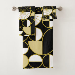 Conjunto De Toalhas Meio século Círculos Modernos Metade preto Dourado