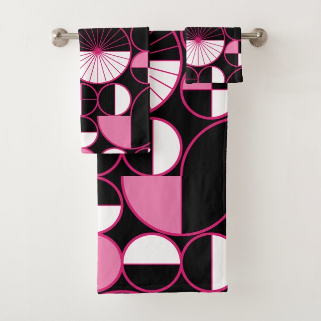 Conjunto De Toalhas Meio século Círculos Modernos Metade Preto Rosa (Insitu)