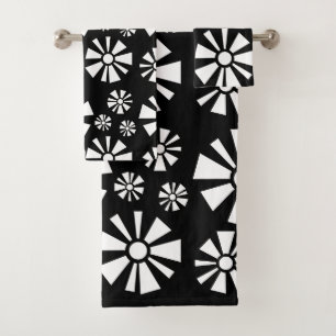 Conjunto De Toalhas Meio século Flores Modernas Branco Preto
