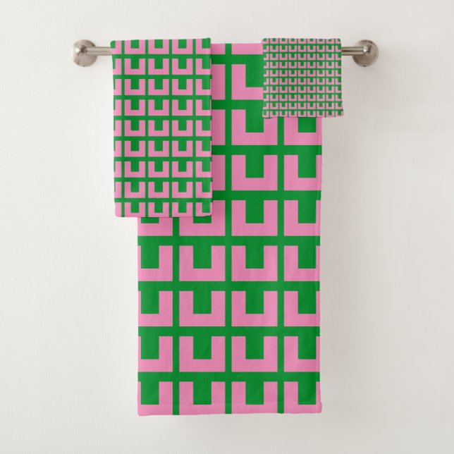 Conjunto De Toalhas Meio século Geométrico Retrocolorido Verde Moderno (Insitu)