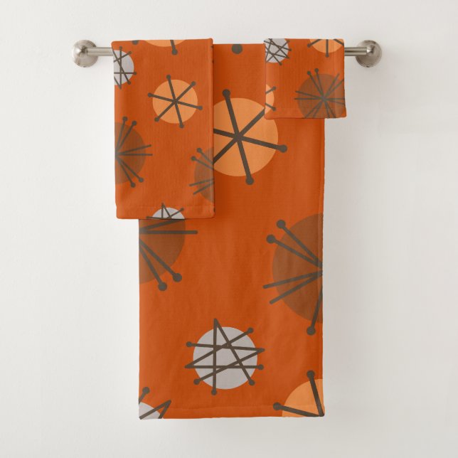 Conjunto De Toalhas Meio século Modern Starbursts Queimados Laranja (Insitu)