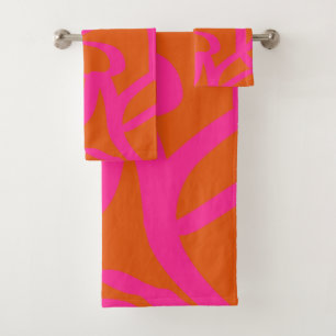 Conjunto De Toalhas Meio século Moderno Linhas Abstrato Laranja E Rosa