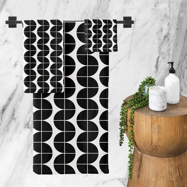 Conjunto De Toalhas Meio século preto e branco moderno Abstrato (Black & White Mid Century Modern Abstract Pattern Bath Towel Set)