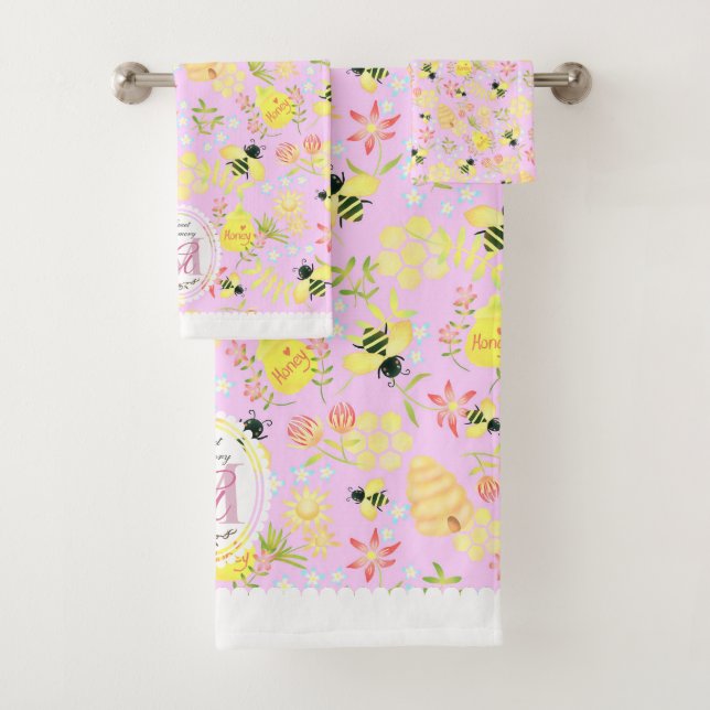 Conjunto De Toalhas Mel Bee Rosa (Insitu)