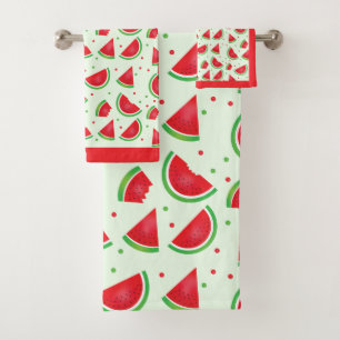 Conjunto De Toalhas Melancia Fruta Melon Vermelho Verde Claro