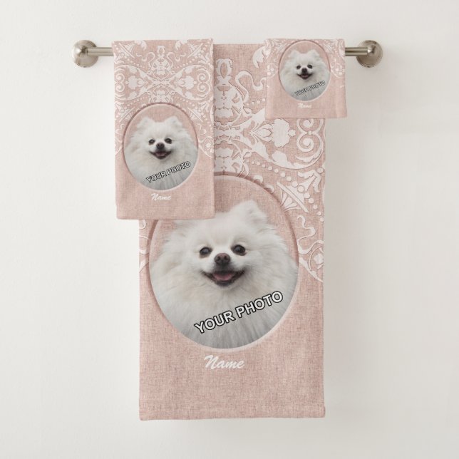 Conjunto De Toalhas Memorial Pet rosa elegante e doce damasco moderno (Insitu)