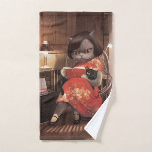 Conjunto De Toalhas Menina Meow - Tempo de Leitura de Gato Vintage