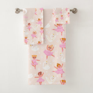 Conjunto De Toalhas Meninas Balé Rosa-Bonitas Dançarinas Swan Kids