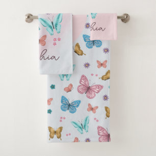Conjunto De Toalhas Meninas Cute Butterfly Crianças Rosa Monograma Ros