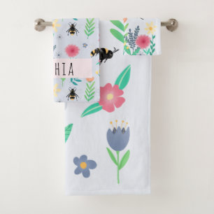 Conjunto De Toalhas Meninas Cute Floral Botânica Bebida e Flores Crian