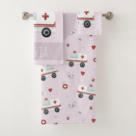 Conjunto De Toalhas Meninas Cute Pink Paramedic Ambulance Pattern Kids