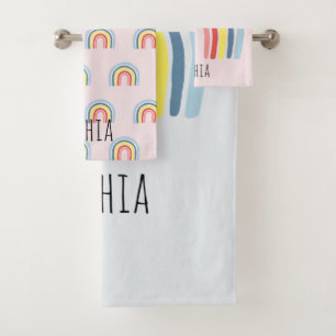 Conjunto De Toalhas Meninas Cute Whimsical Rainbow Cartoon Name