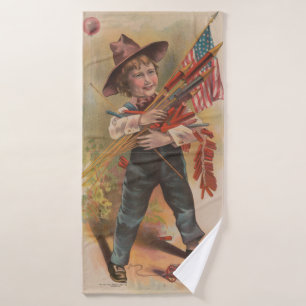 Conjunto De Toalhas Menino com Fogos de Artifício, Bandeira Americana,