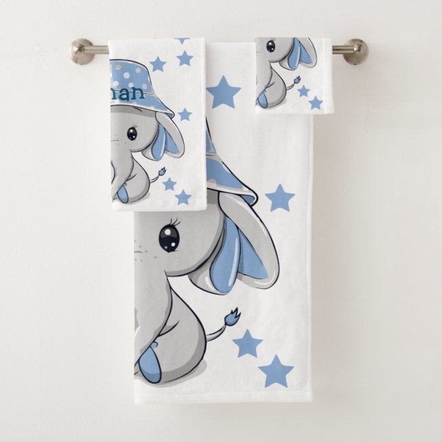 Conjunto De Toalhas Menino Elefante Bonito (Insitu)