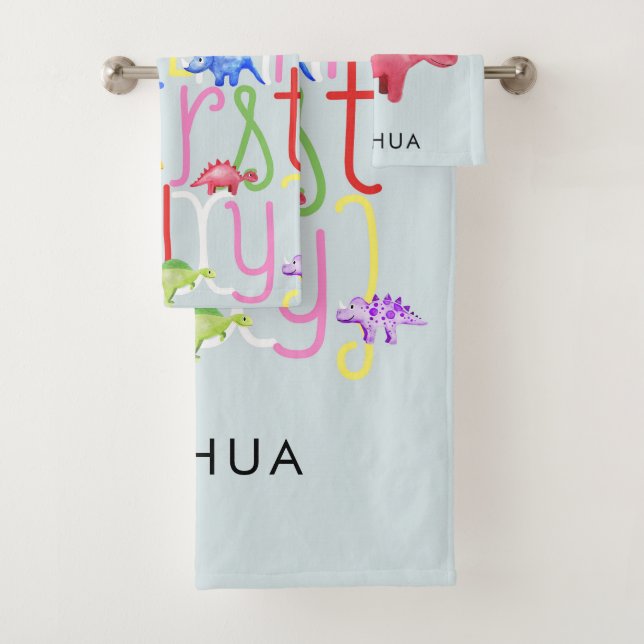 Conjunto De Toalhas Meninos: Alphabet & Name Kids Cólidos de Dinossaur (Insitu)