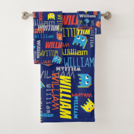 Conjunto De Toalhas Meninos azuis nome pixel alienígena gráfico Willia