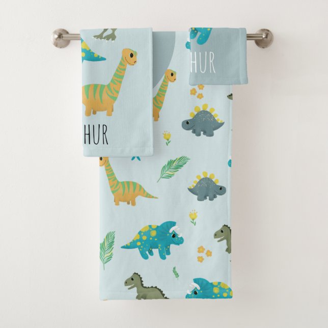 Conjunto De Toalhas Meninos Cute Modern Blue Dinossaur Pattern Kids (Insitu)