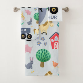 Conjunto De Toalhas Meninos Fofos e Fazendas Azuis Modernos Crianças P