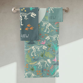 Conjunto De Toalhas Meninos Fósseis Dinossauros Cutes e Crianças Monog