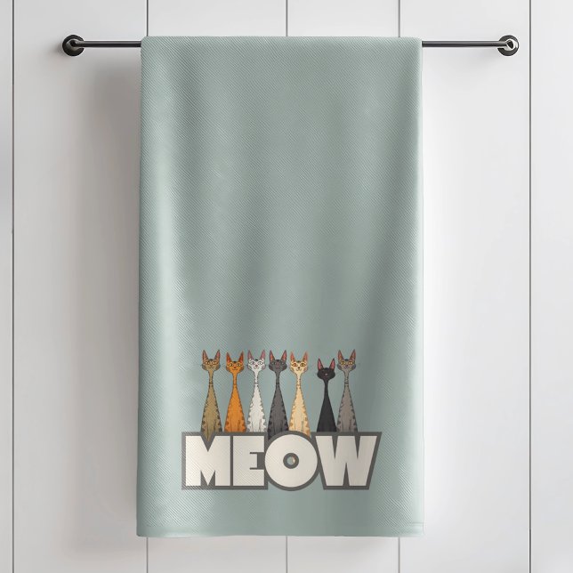 Conjunto De Toalhas Meow Peeking Cats Funny Sage Green Cat Lover Print (Criador carregado)