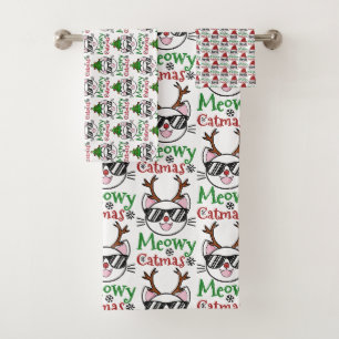 Conjunto De Toalhas Meowy Catmas Natal Gatinho Papais noeis Reindeer