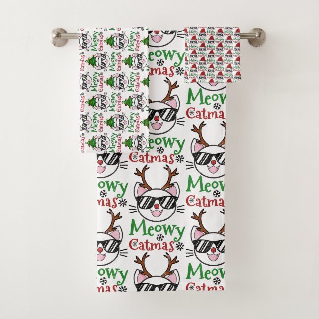 Conjunto De Toalhas Meowy Catmas Natal Gatinho Papais noeis Reindeer (Insitu)